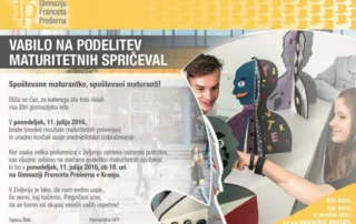 Vabilo na podelitev maturitetnih spričeval